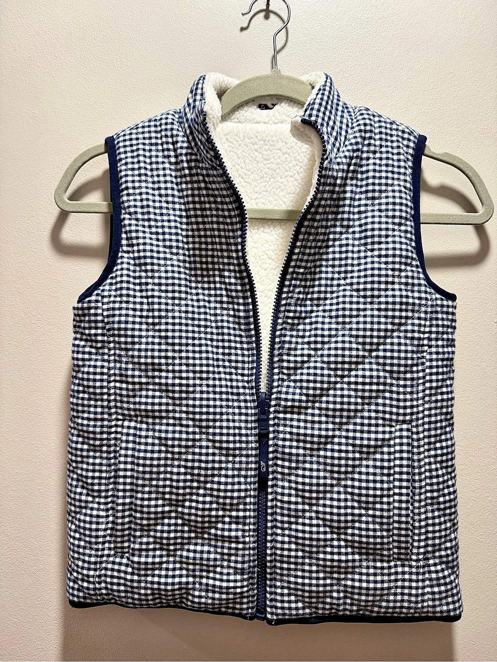 Vineyard Vines Gingham Fleece Reversible Vest Blue & White